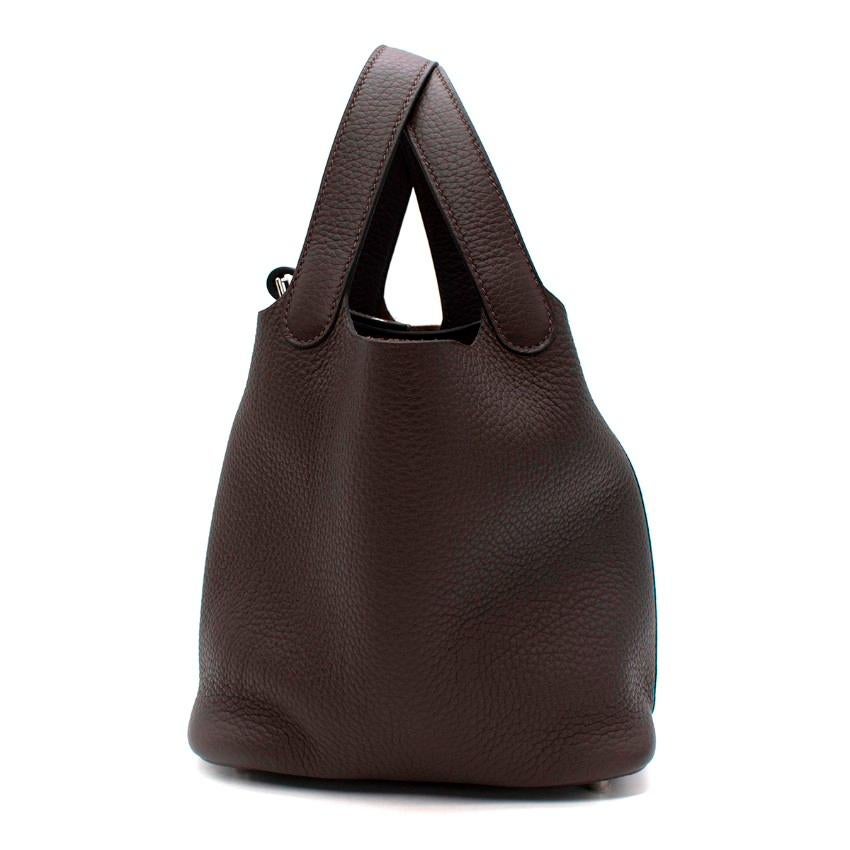Hermès Ebene Taurillon Clemence Ledertasche mit Picotin-Schlüssel 18 PHW Damen im Angebot