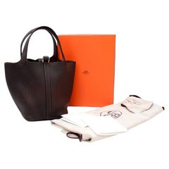 Hermès Ebene Taurillon Clemence Ledertasche mit Picotin-Schlüssel 18 PHW