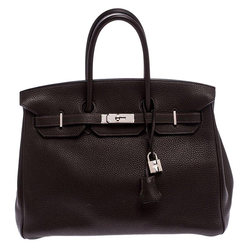 Hermes Ebene Togo Leather Palladium Hardware Birkin 35 Bag