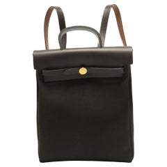 Hermès Ebene Toile Militaire and Vache Hunter Leather Herbag a Dos Zip Retourne