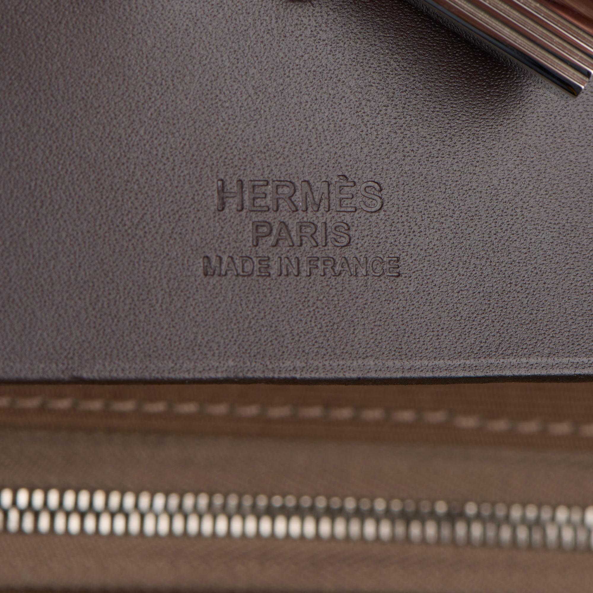HERMÈS Ebene Vache Hunter Cowhide Leather & Etoupe Toile Canvas Herbag Zip 50 Ca In Excellent Condition In Bishop's Stortford, Hertfordshire