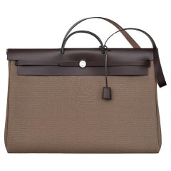 HERMÈS Ebene Vache Hunter Rindsleder & Etoupe Toile Segeltuch Herbag Zip 50 Ca