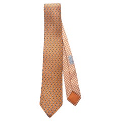 Hermès - Cravate "ECHEC ET MAT TWILLBI" Orange & Ciel