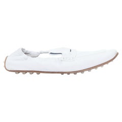 HERMES Echo Mocassins white leather cream studded back driving loafers EU37