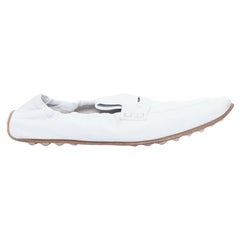 HERMES Echo Mocassins white leather cream studded back driving loafers EU37