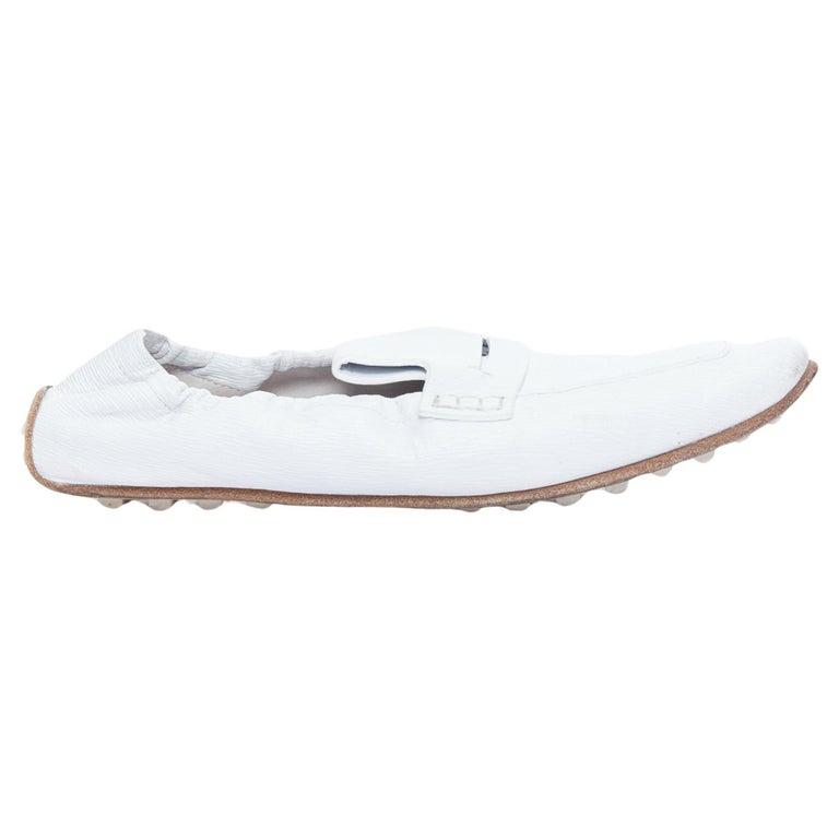 HERMES Echo Mocasines cuero blanco crema tachonado atrás mocasines