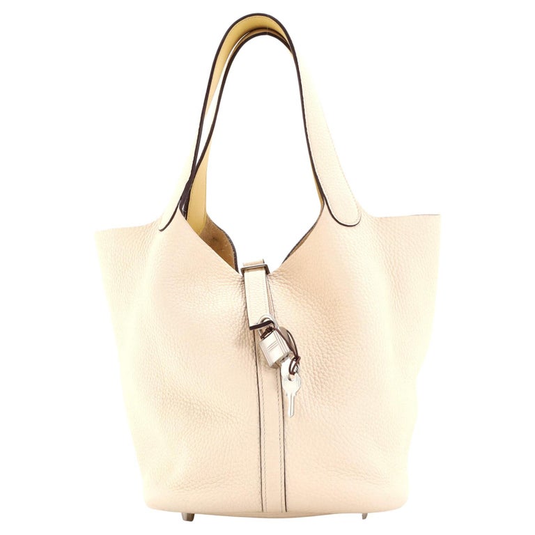 Hermes Gold Tan Taurillon Clemence Leather Picotin Lock 18 PM Bag For Sale  at 1stDibs