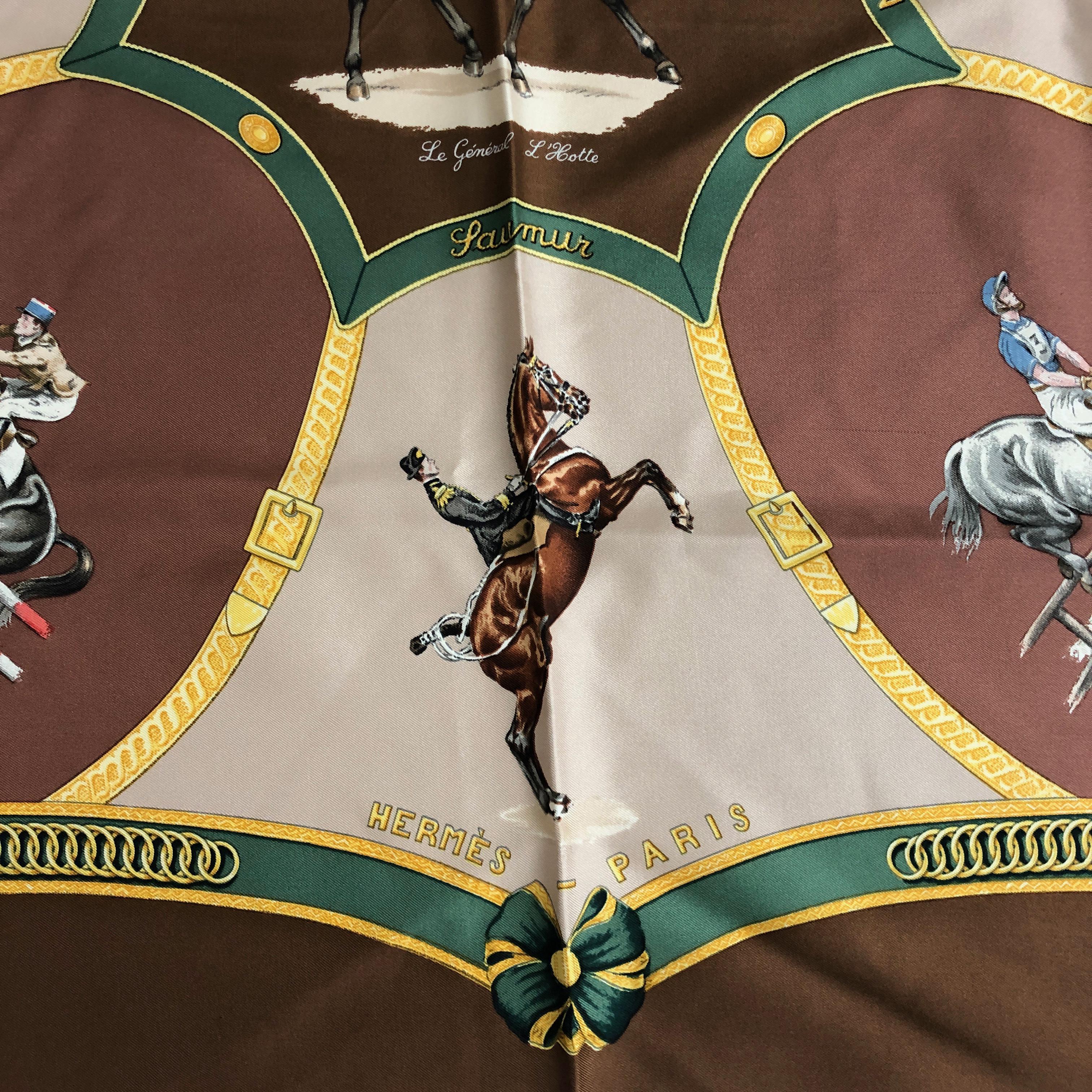 Hermes Ecole Francaise d'Equitation Seidenschal 90cm De Fougerolle & Grygkar VTG für Damen oder Herren