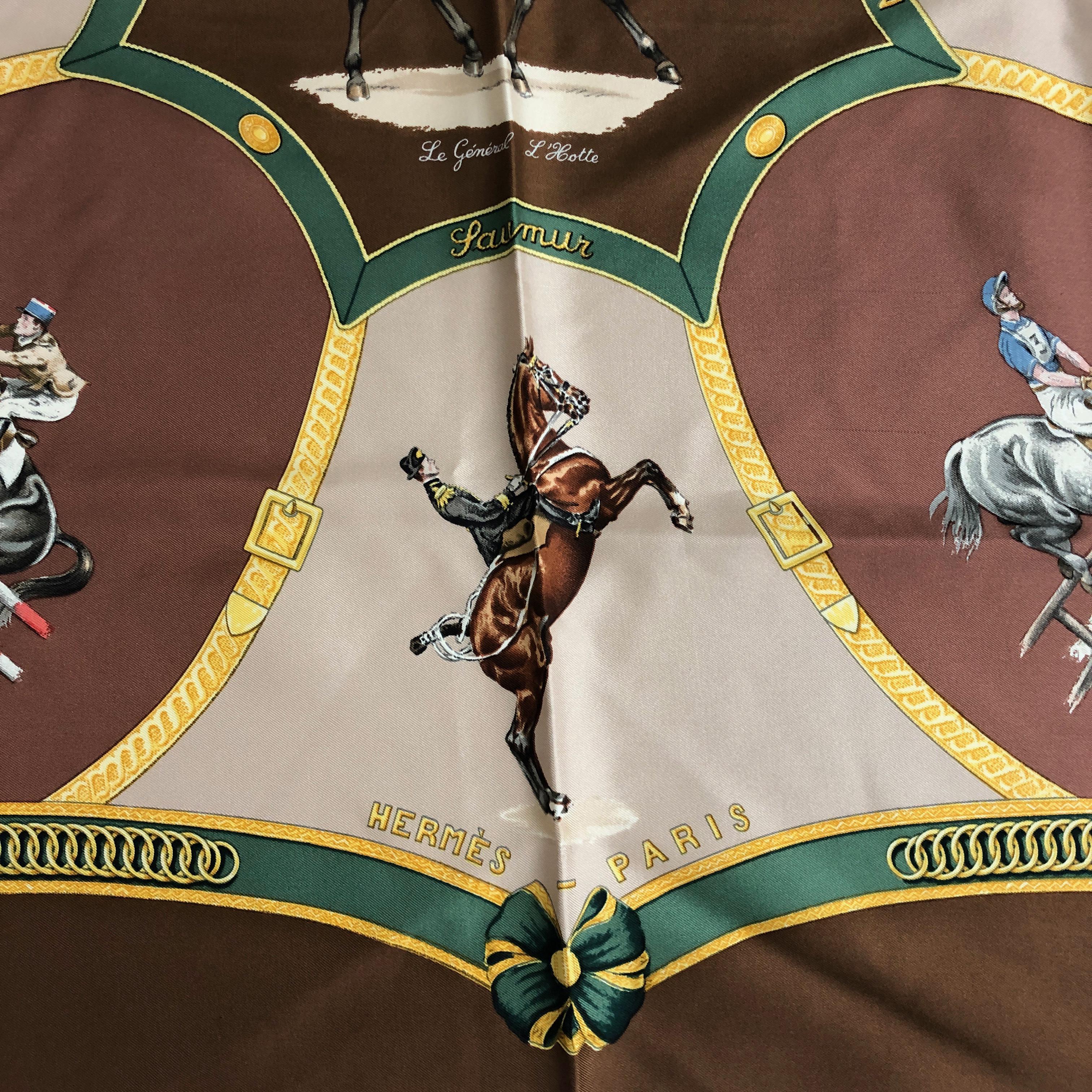 Women's or Men's Hermes Ecole Francaise d'Equitation Silk Scarf 90cm De Fougerolle & Grygkar VTG