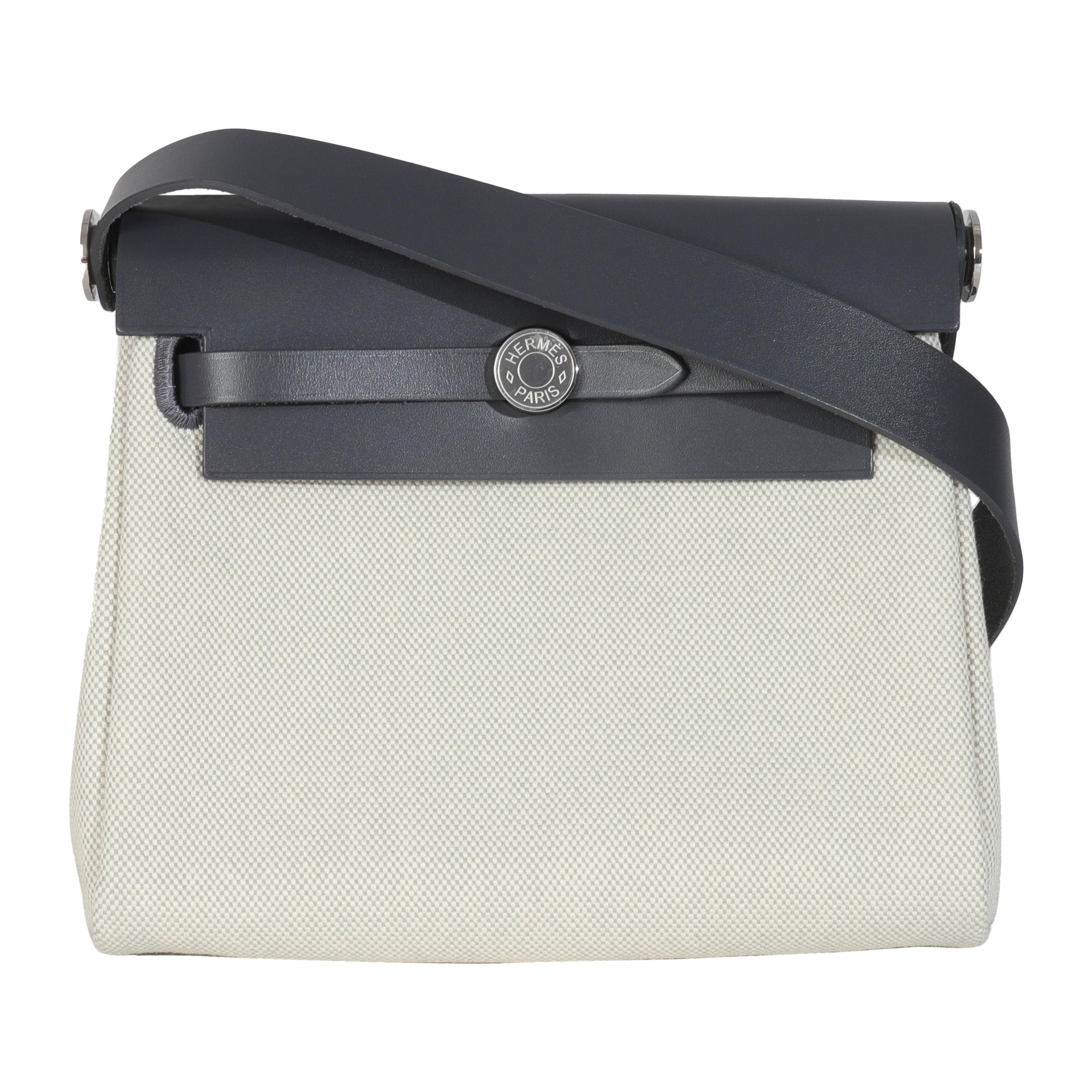 Hermès Ecru Ardoise Military Toile Vache Hunter Herbag Zip Retourne 20 PHW en vente