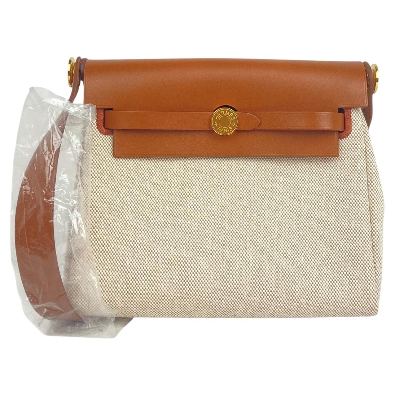 Hermes Ecru Beige Fauve Military Toile Vache Hunter Herbag Zip Retourne 20 Bag in vendita