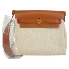 Hermes Ecru Beige Fauve Military Toile Vache Hunter Herbag Zip Retourne 20 Bag
