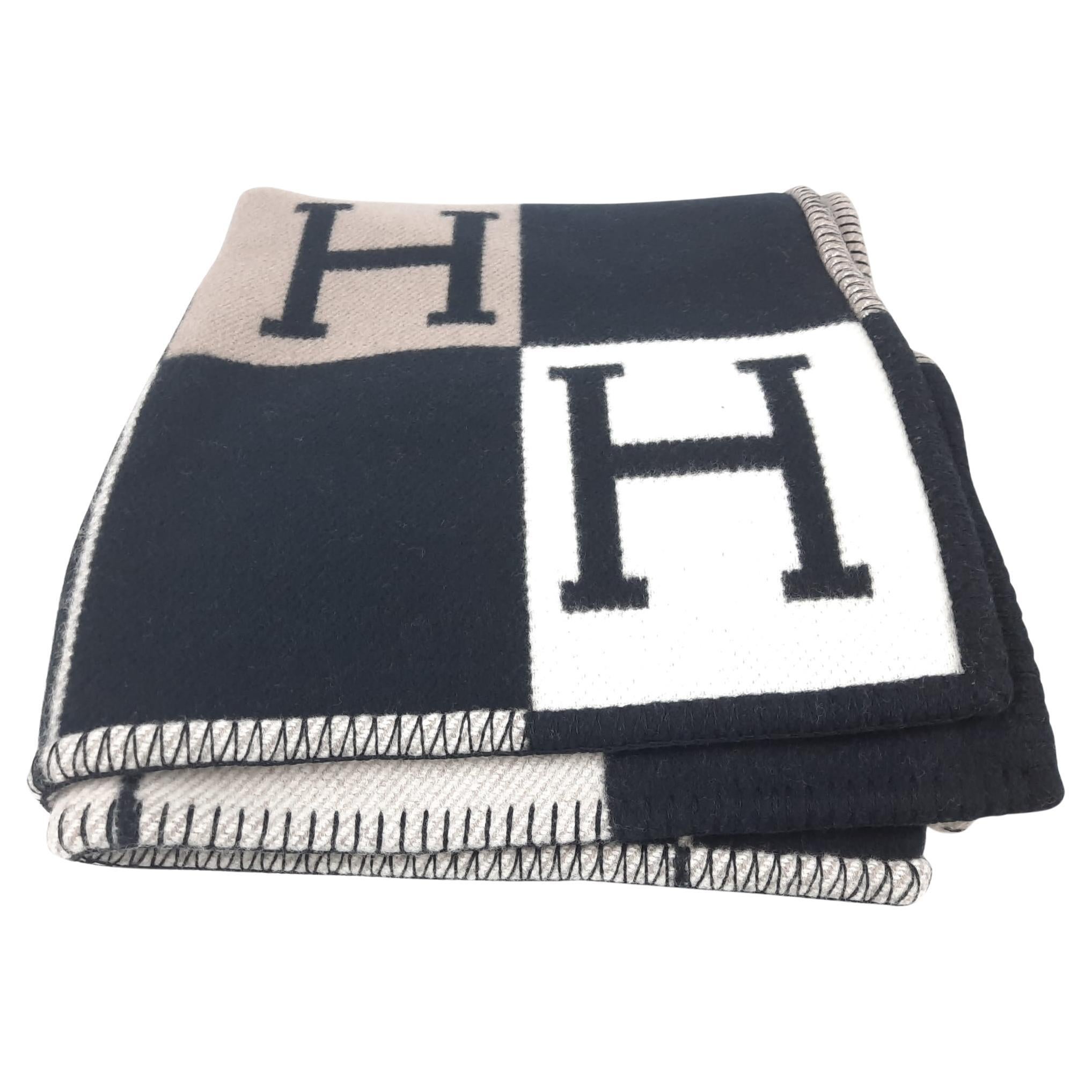 Hermes Blanket Avalon I Signature H Blue Throw New w/Box at 1stDibs