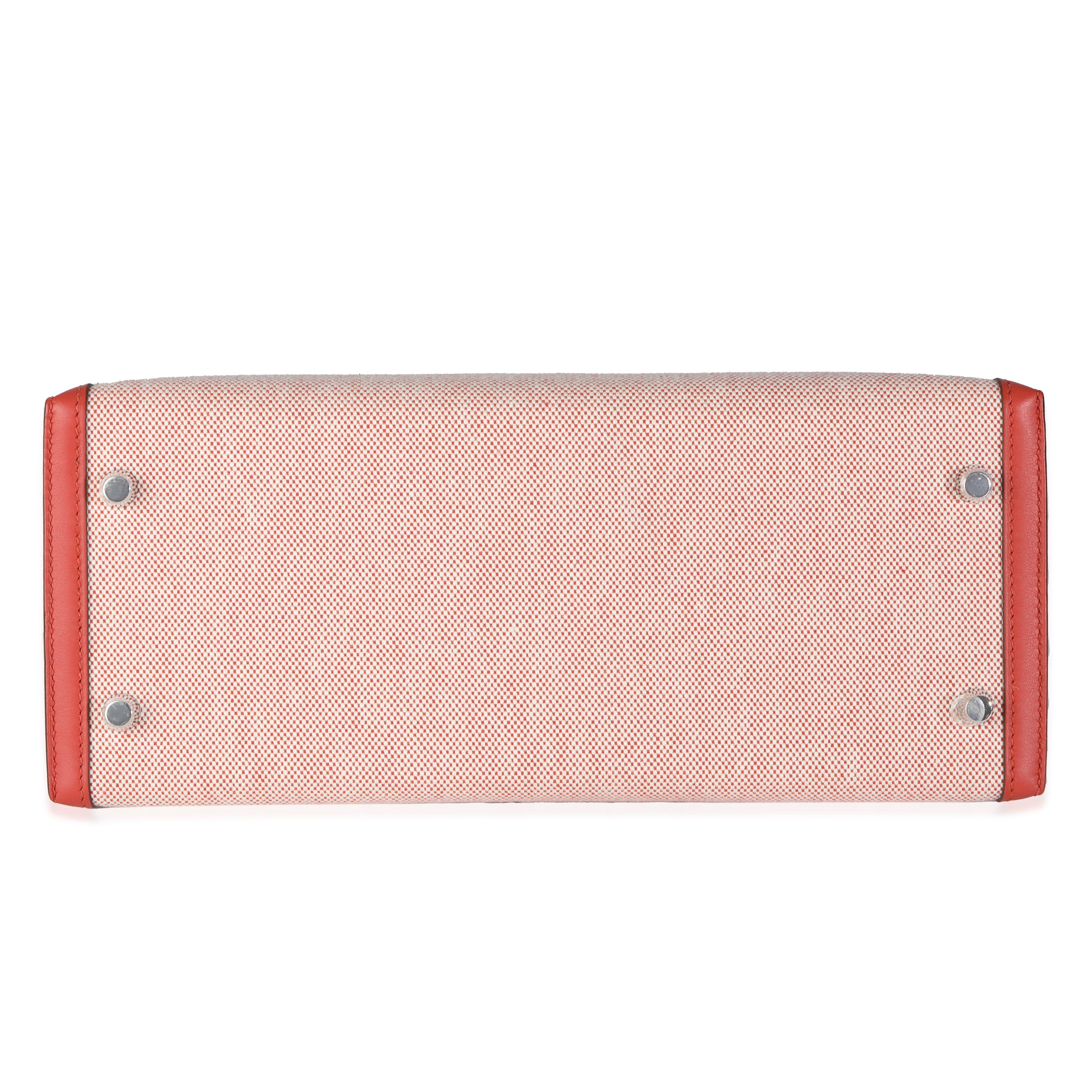 Hermès Ecru Brique Terre Battue Toile Quadrille Swift Sellier Kelly 28 PHW For Sale 3