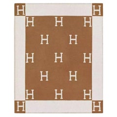 Hermes Écru/Camel Merinos wool and cashmere Avalon throw blanket