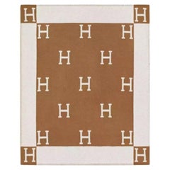 Hermes Écru/Camel Merinos wool and cashmere Avalon throw blanket
