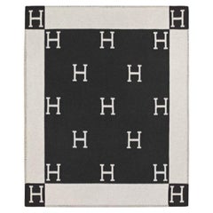 Hermes Ecru/Dark Gray Merinos Wool And Cashmere Avalon Throw Blanket