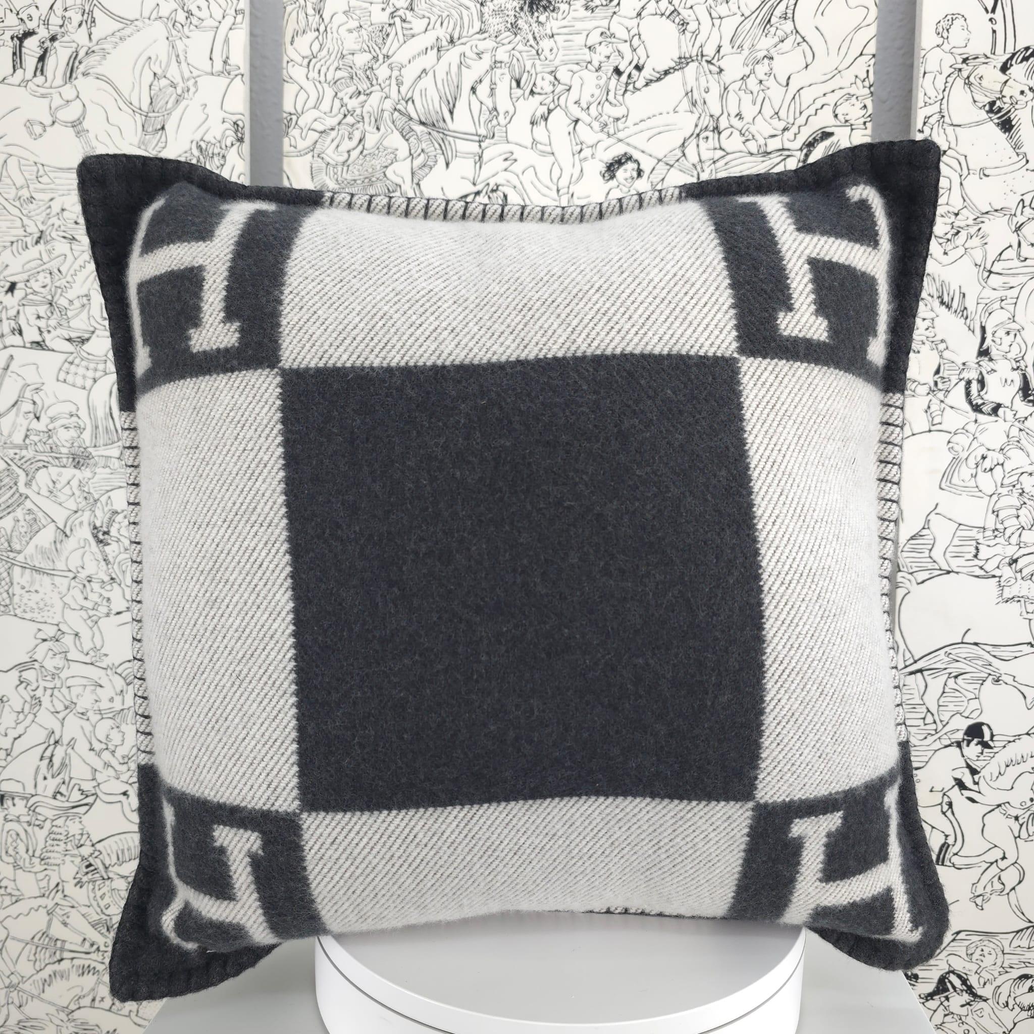 Hermès Ecru & Gris fonce Merino wool & cashmere Avalon pillow, small model 1