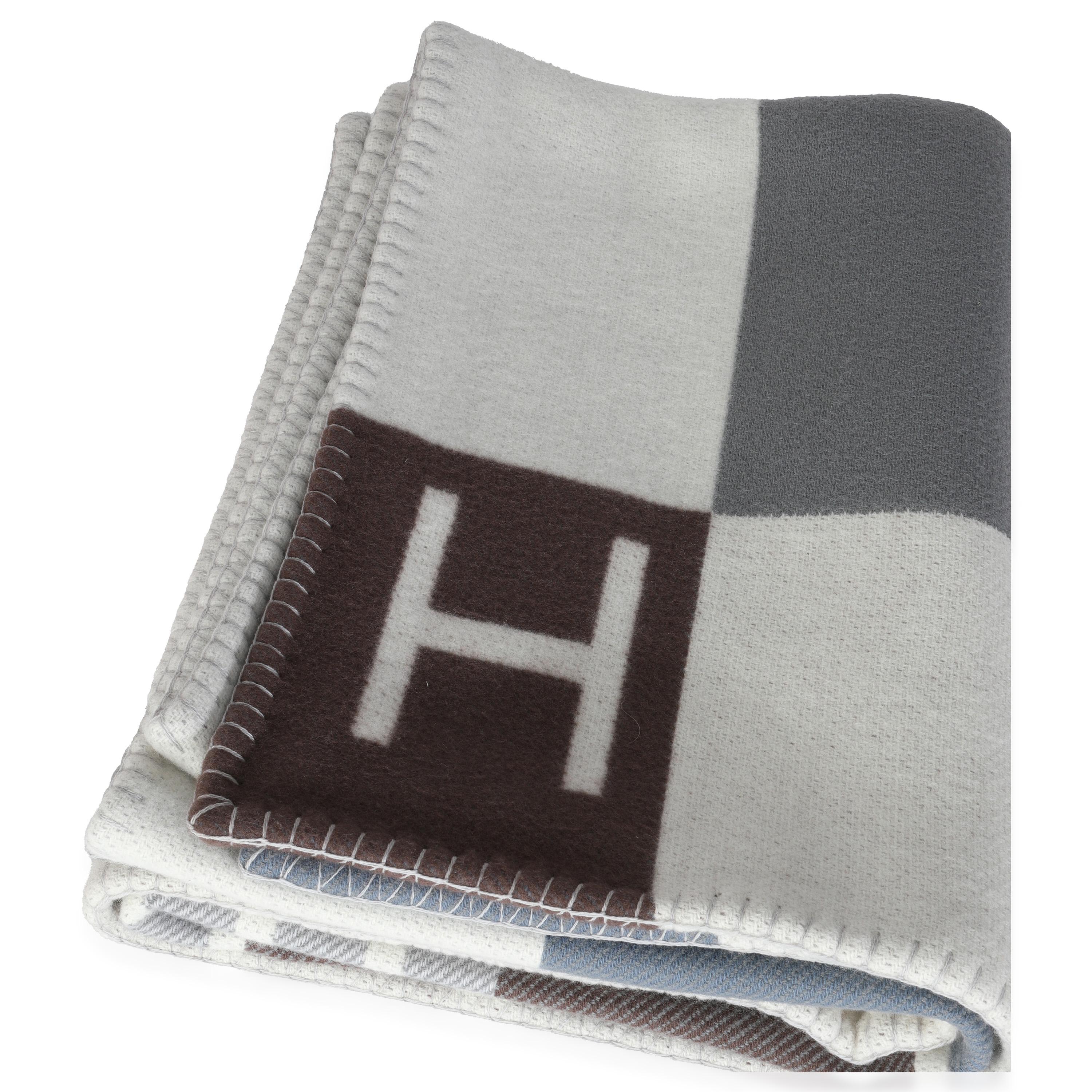 Grigio Hermès Coperta di lana e cashmere Avalon Vibration Ecru Gris in vendita