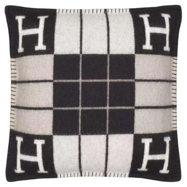 Hermes Écru Noir Avalon III cushion, small model For Sale at 1stDibs