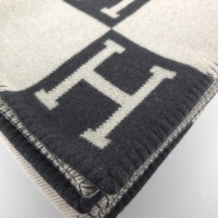 Hermès Ecru & Noir Merinos wool and cashmere Avalon throw Blanket