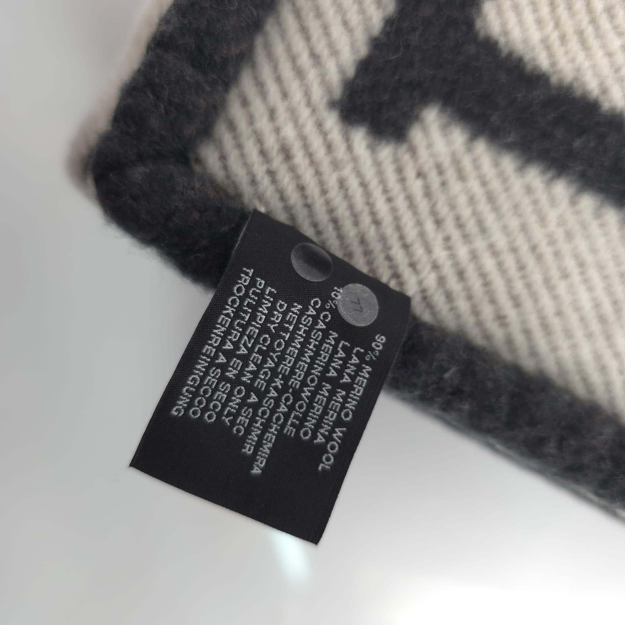 Hermès Ecru & Noir Avalon Decke aus Merinowolle und Kaschmir (Schwarz) im Angebot