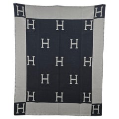 Hermès Ecru & Noir Merinos wool and cashmere Avalon throw Blanket