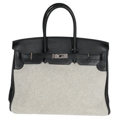 Hermès Écru Toile & Black Swift Birkin 35 PHW