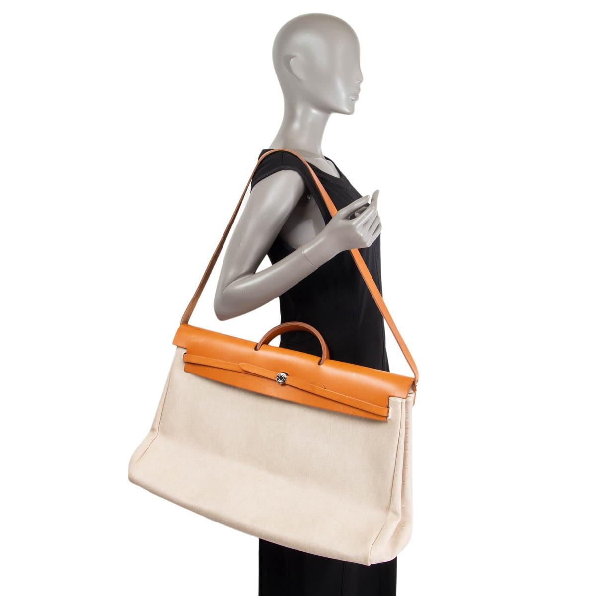 HERMES ecru Toile H canvas & leather HERBAG 50 Travel Bag 5