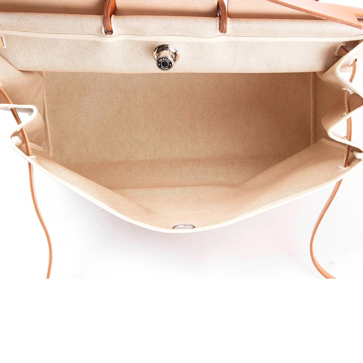 HERMES ecru Toile H canvas & leather HERBAG 50 Travel Bag In Good Condition In Zürich, CH