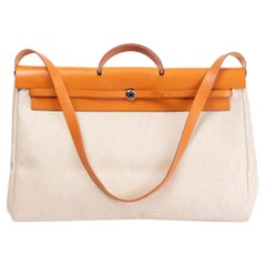 HERMES ecru Toile H tela e pelle Borsa da viaggio HERBAG 50