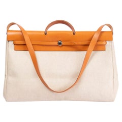 Herbag Cabas MM, Used & Preloved Hermes Tote Bag, LXR USA, Beige