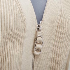 HERMES ecru viscose silk silver zipper head ribbed crop cardigan FR36 S