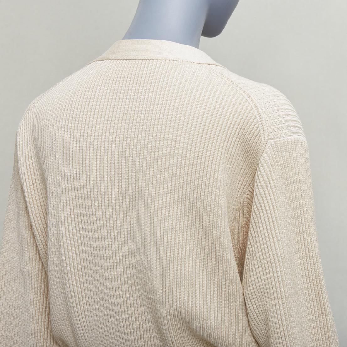 HERMES ecru viscose silk silver zipper head ribbed crop cardigan FR36 S For Sale 3