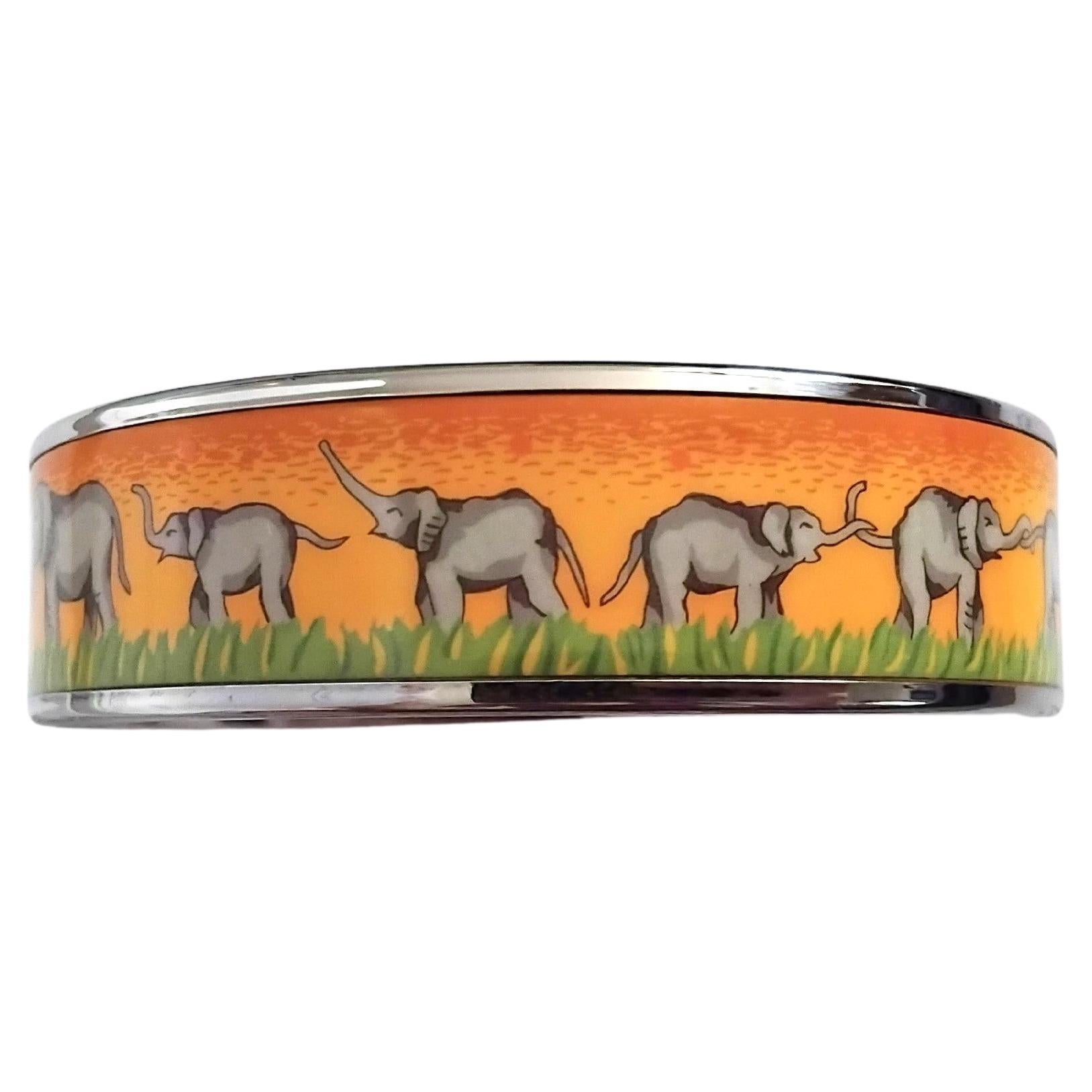 Hermès EElephants Grazing Emaille-Armband Gelb Phw Größe 65 im Angebot 6