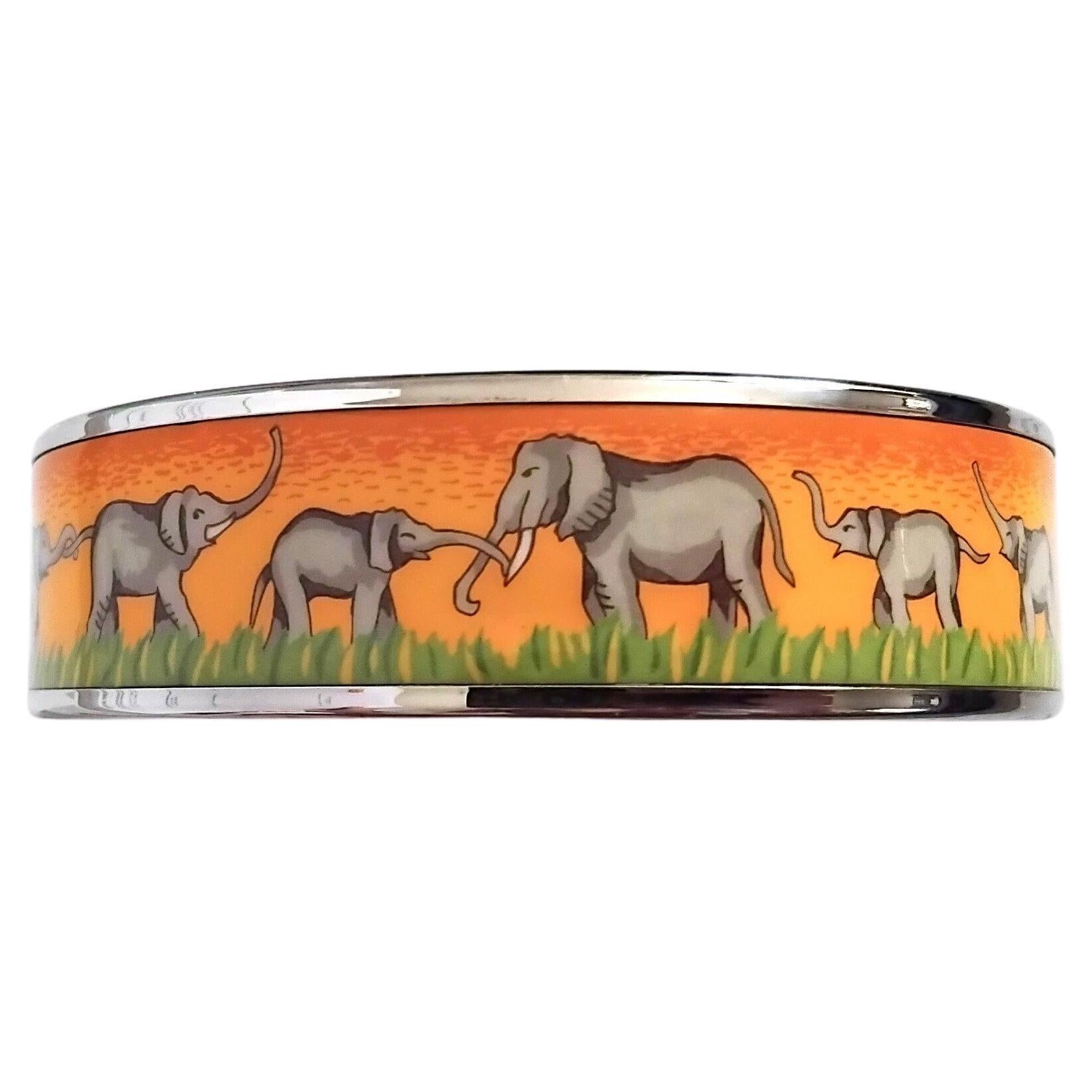 Hermès EElephants Grazing Emaille-Armband Gelb Phw Größe 65 im Angebot 7