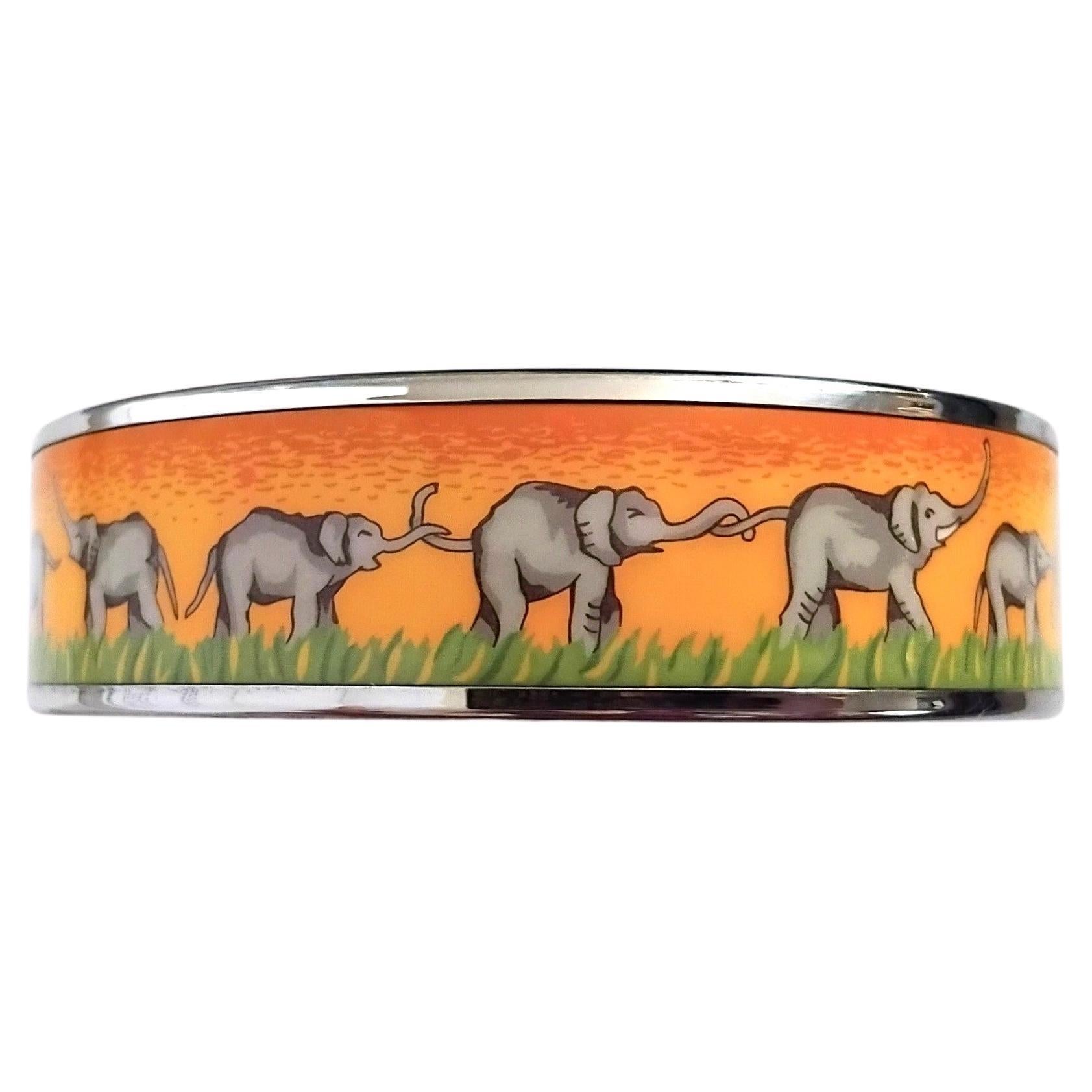 Hermès EElephants Grazing Emaille-Armband Gelb Phw Größe 65 im Angebot 8