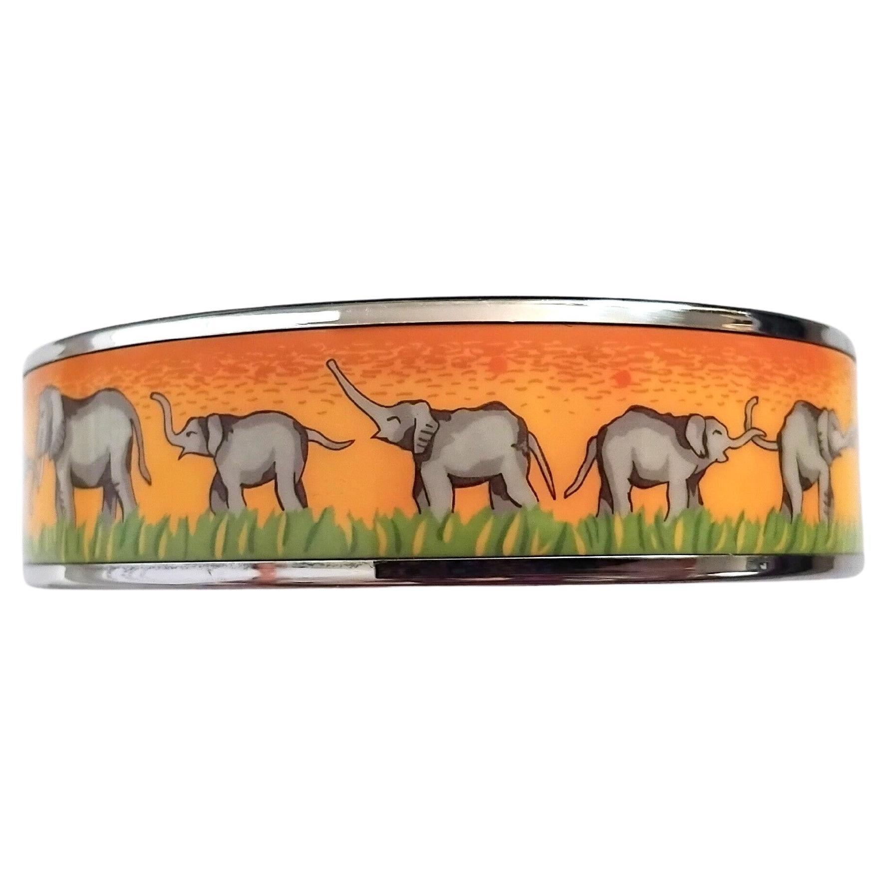 Hermès EElephants Grazing Emaille-Armband Gelb Phw Größe 65 im Angebot 9