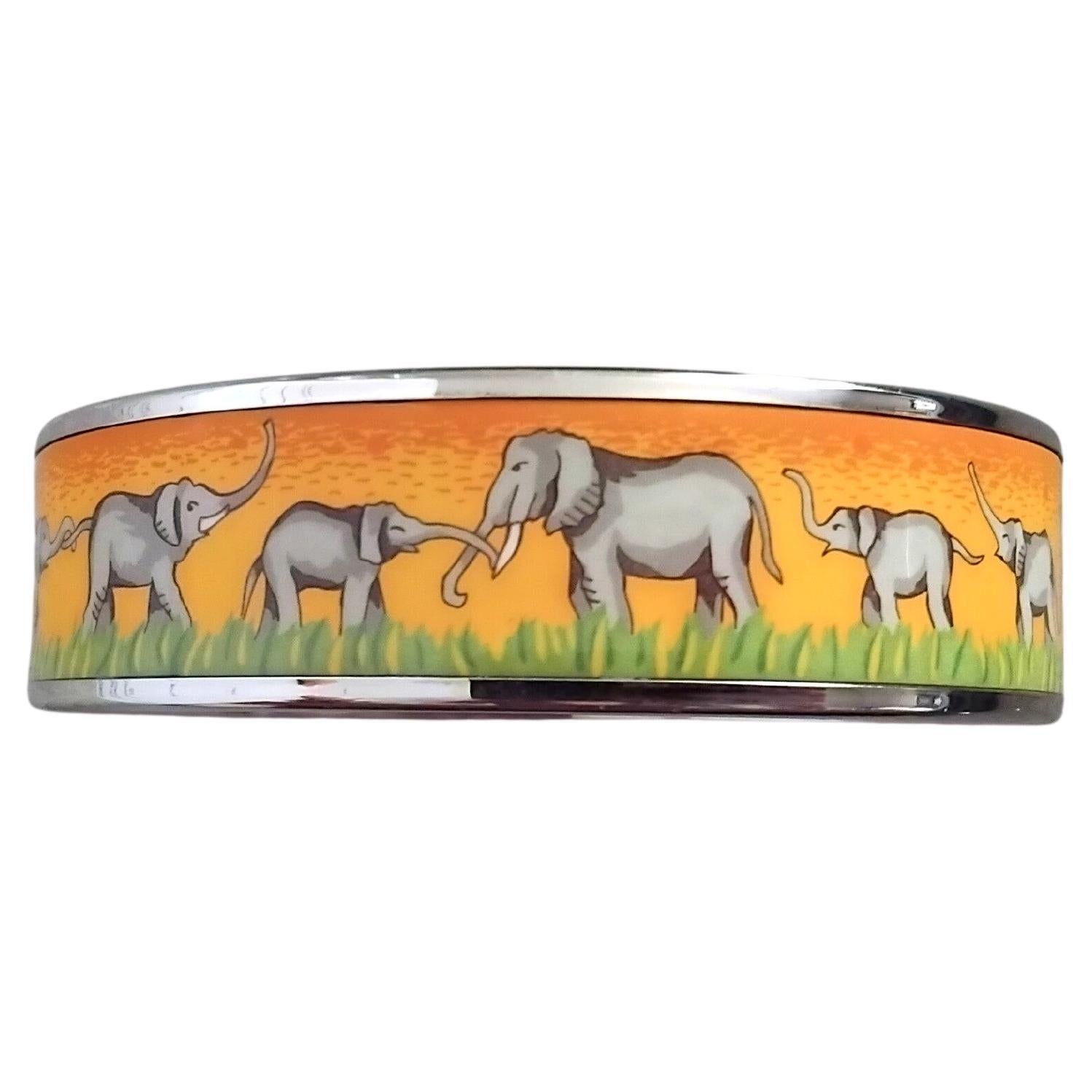 Hermès EElephants Grazing Emaille-Armband Gelb Phw Größe 65 im Angebot 10
