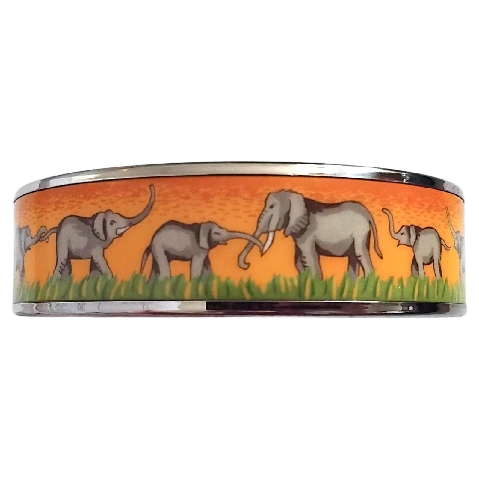 Hermès EElephants Grazing Emaille-Armband Gelb Phw Größe 65 im Angebot 4