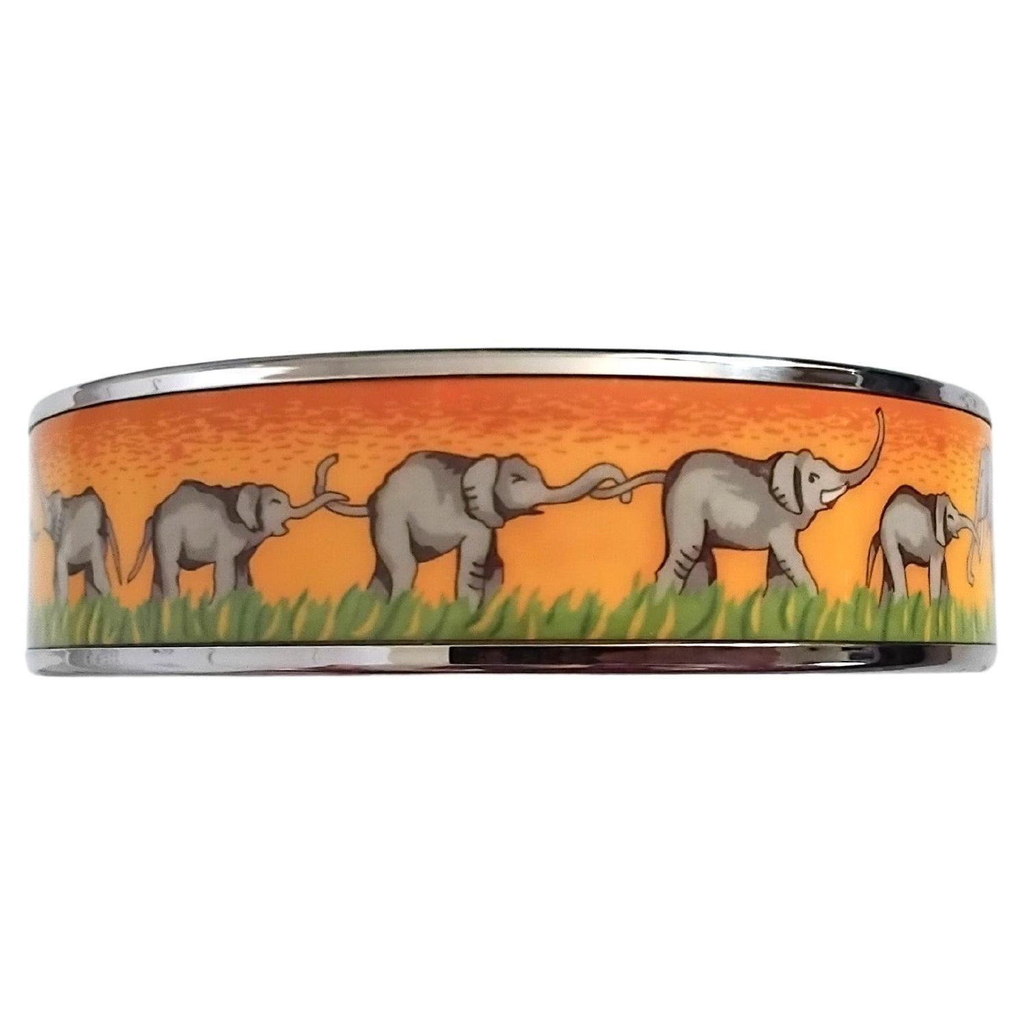 Hermès EElephants Grazing Emaille-Armband Gelb Phw Größe 65 im Angebot 5