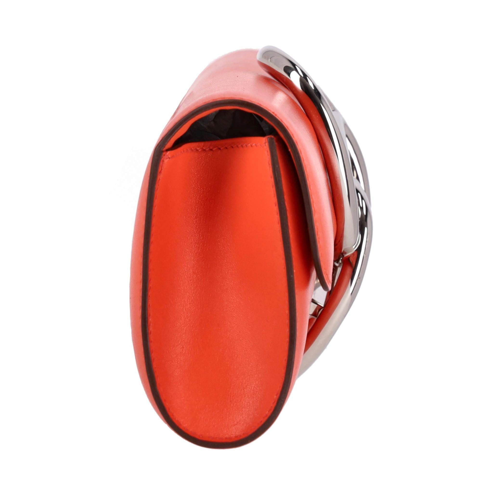 Red Hermes Egee Clutch Bag In Tadelakt Leather For Sale