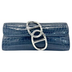 Hermès Egee Clutch Blue Niloticus Crocodile with Palladium Hardware (2013)