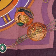 HERMES eggplant cashmere silk LA RONDE DES HEUERES 90 Scarf