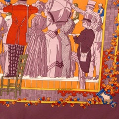 HERMES eggplant silk UN SIECLE DE COURSES A DEAUVILLE 90 Twill Scarf