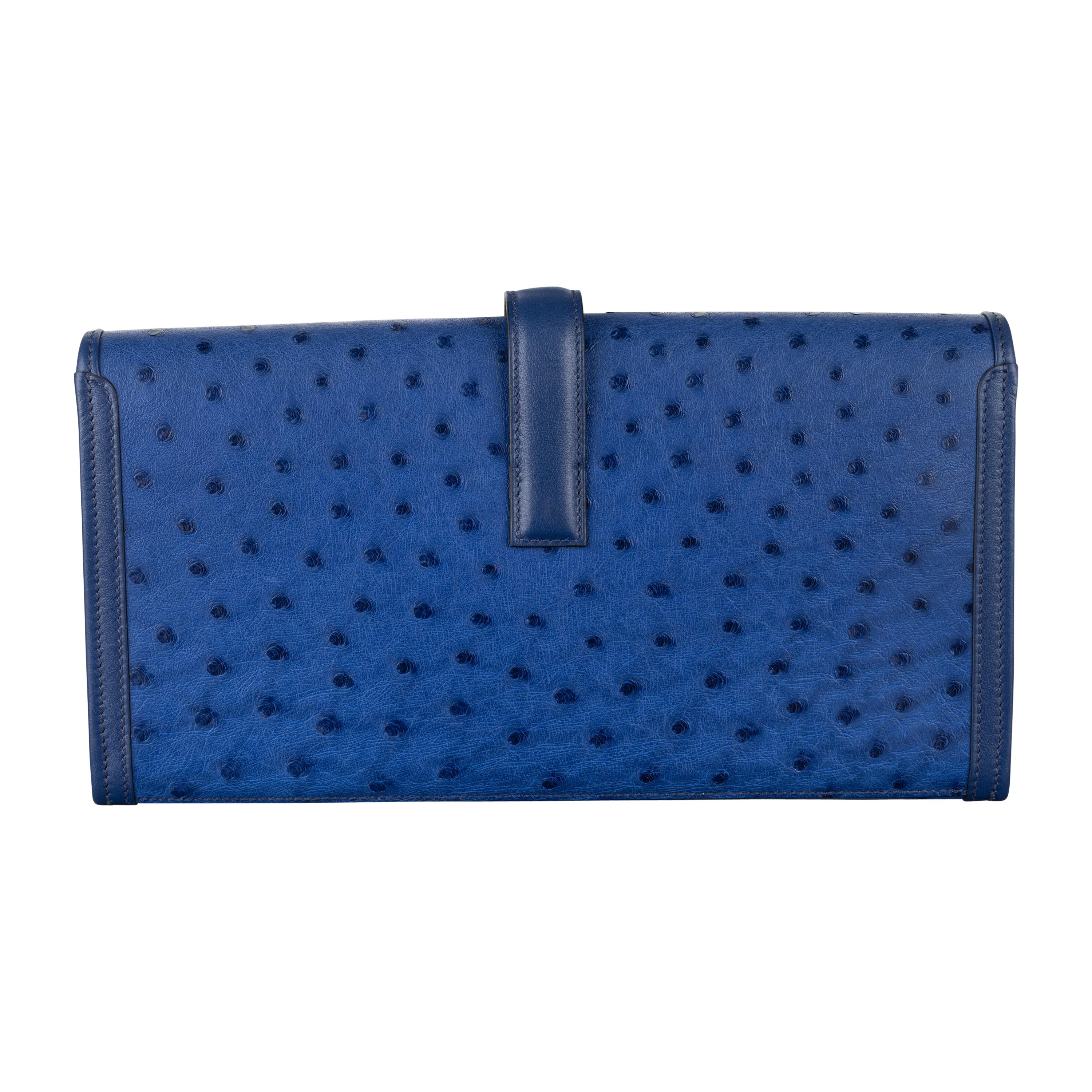 Blue Hermès Elan Jige Bleu Saphir Ostrich 2018