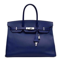 HERMES Electric Blue 35 Birkin Bag