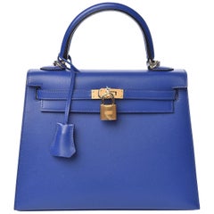 HERMES electric blue Bleu Electrique Tadelakt KELLY 25 SELLIER Sac