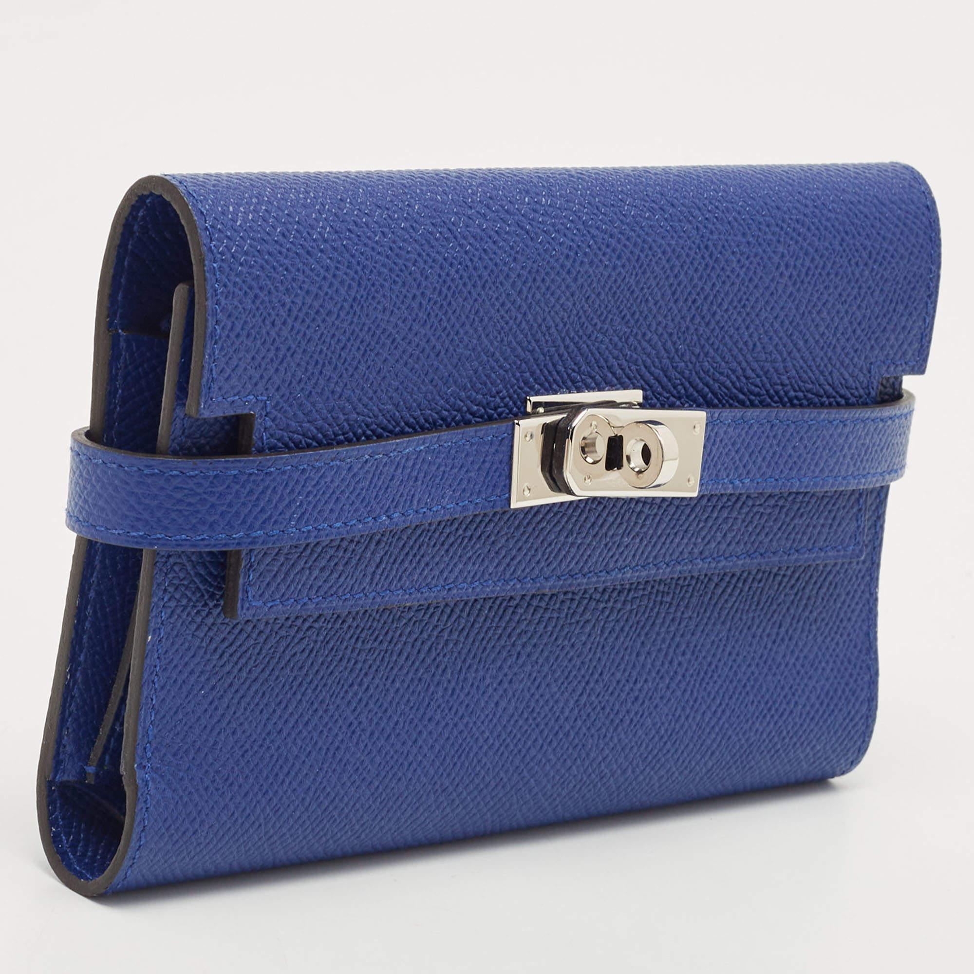 Hermès Electric Blue Epsom Leather Kelly Depliant Wallet In Excellent Condition In Dubai, Al Qouz 2