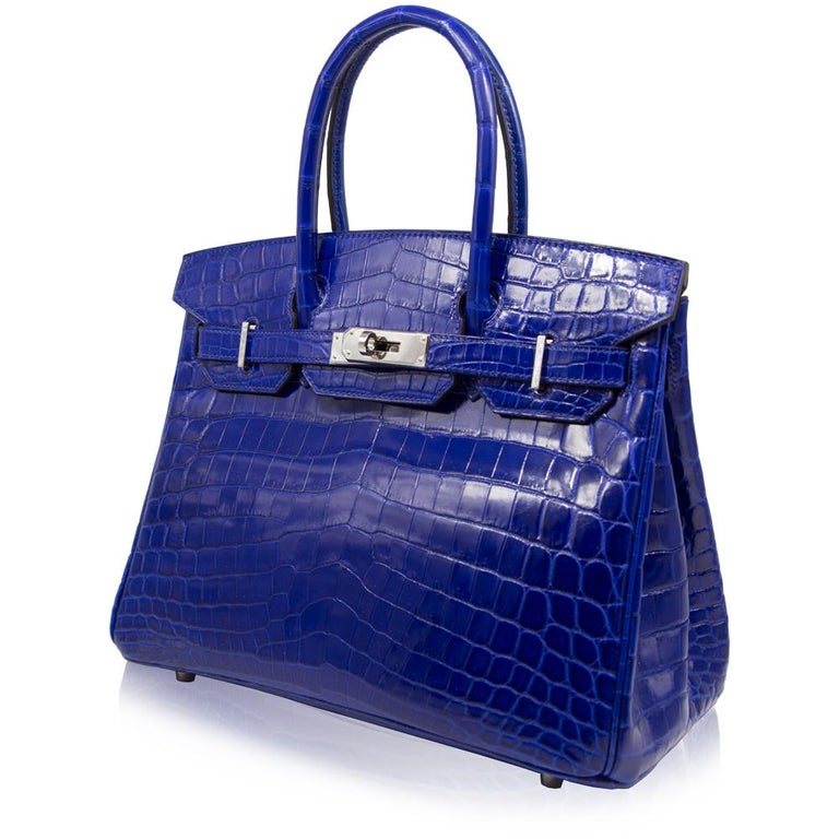 Hermès Electric Blue Niloticus Crocodile 30cm Birkin Bag at